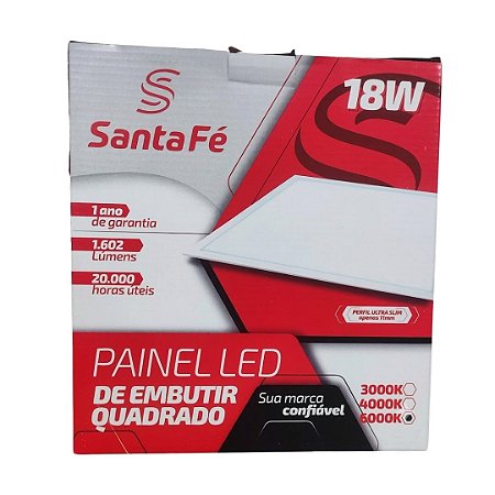 Placa LED Embutir 18W 6000K Santa Fé 1602Lm 21,6x21,6