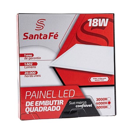 Placa LED Embutir 18W 4000K Santa Fé 1602Lm 21,6x21,6