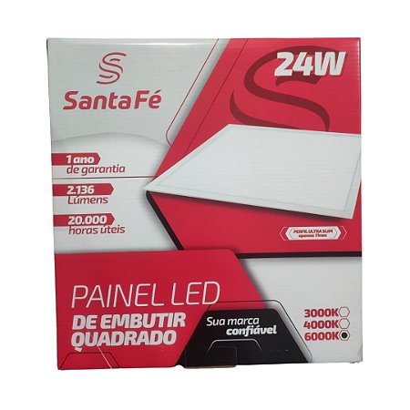 Placa LED Embutir 24W 6000K Santa Fé 2136Lm 29x29