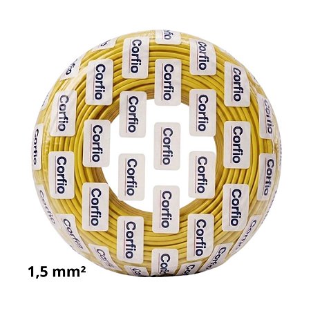 Cabo Flexível 1,5mm Amarelo 750V Corfio (Rolo com 100m)