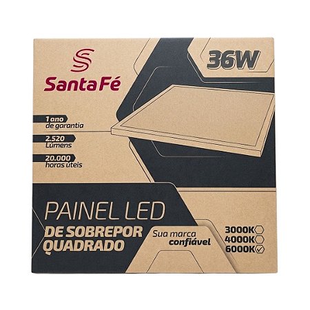 Placa LED Sobrepor 36W 6000K Branco Frio 40x40 Santa Fé
