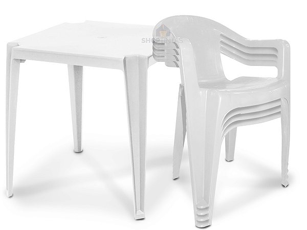 Conjunto Mesa Com 4 Cadeiras Tramontina Plástico Resistente