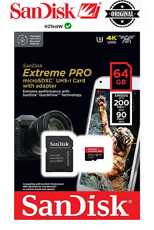 Cartão de Memória Sandisk Extreme Pro MicroSDHC 64GB 200MB/s U3 4K
