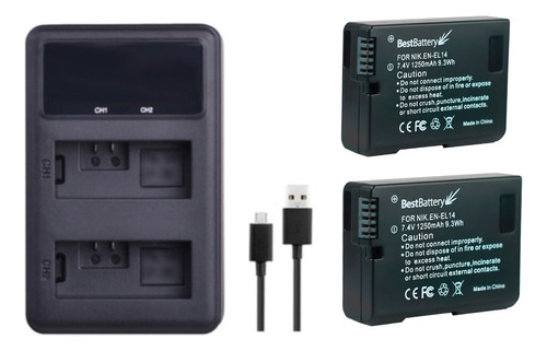Kit 2 Baterias En-el14 Para Nikon D3100, D3200, D3300, D3400