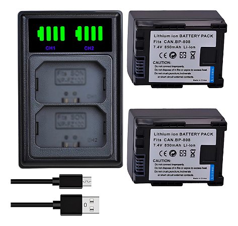 Kit 2 Baterias Bp-808 P/ Canon Fs-S100 G20 G40 M30 M300 M306