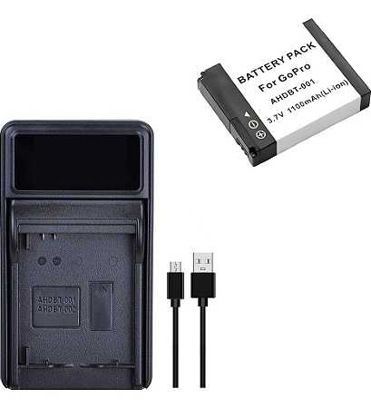 Kit 1 Carregador  + 1 Bateria Ahdbt-001 P/ GoPro HD 960 Hero