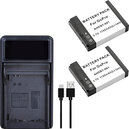 Kit 1 Carregador + 2 Baterias Ahdbt-001 P/ GoPro HD 960 Hero