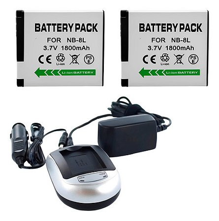 Kit 2 Baterias NB-8L Para Canon PowerShot A3350 IS, A3300 IS