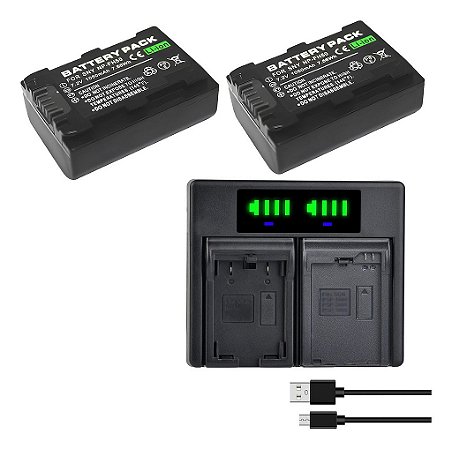 Kit 1X2 Baterias NP-FH50 P/ Sony Alpha HDR-XR500 XR520 TG1E