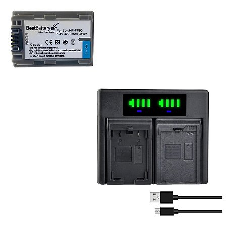 Kit 1 Bateria NP-FP90 P/  Sony HDR-HC3 HC5 HC7 SR1 SR10 SR11