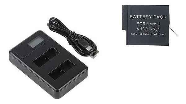 Kit Carregador + 1 Bateria AHDBT-501 Para GoPro Hero 5 Black