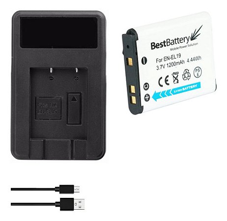 Kit Carregador + Bateria En-el19 P/ Nikon Coolpix S6800 W150