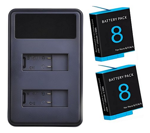 Kit Carregador + 2 Baterias Ahdbt-801 P/ GoPro Hero  5,6,7,8
