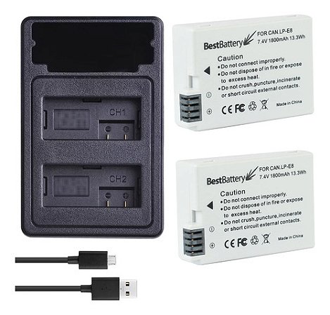 Kit 2 Baterias Lp-e8 P/ Canon Eos Kiss X4, X5, X6i, X7i, T5i