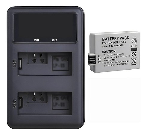 Kit Carregador + Bateria Lp-e5 Para Canon EOS Kiss F, X2, X3