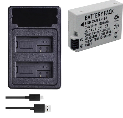 Kit Carregador + Bateria Lp-e8 Para Canon Eos Rebel T2i, T3i
