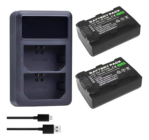 Kit 2 Baterias NP-FH50 P/ Sony Alpha DSLR-390 A290 A380 A330