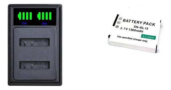 Kit Bateria En-el12 + Carregador Para Nikon S9900, S9600, S9100, AW120