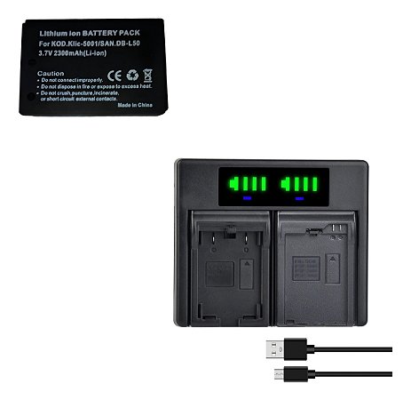 Kit Carregador + 1 Bateria KLIC-5001 para Kodak Dx6490 Dx7590 Dx7440 Dx7590 7630