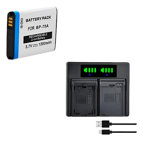 Kit Carregador + Bateria Bp-70a Samsung Aq100 Dv100 Dv150f Es65 Es67 Es70