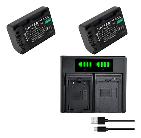 Kit 2 Baterias + Carregador NP-FV50 p/ Filmadora Sony Handycam | Ponto Tech
