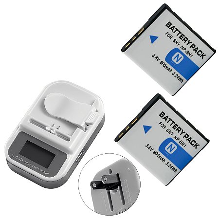 Kit 2 Baterias NP-BN1 3.6V + Carregador Universal LCD Ponto Tech