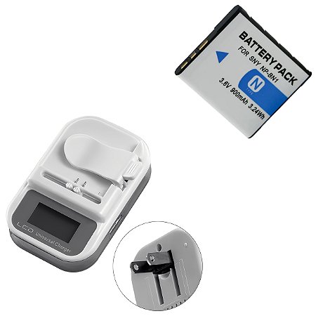 Kit  Bateria NP‑BK1/FK1 3.7V + Carregador Universal LCD Ponto Tech