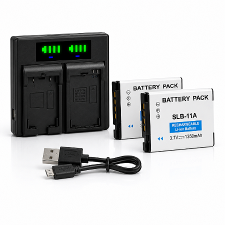 Kit Carregador + 2 Baterias Slb-11a 1350mah Compatível Samsung Cl80 St1000