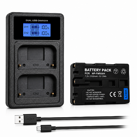 Kit Carregador + Bateria NP-FM500H 2100mAh Compatível Sony Alpha DSLR