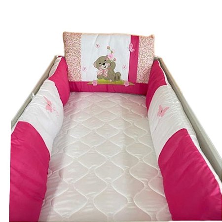 Kit Berço Bordado Ursa Pink - Floral Surukinha 1530