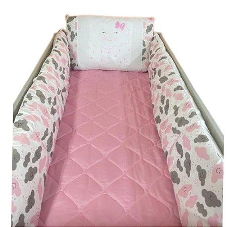 Kit Berço Bordado Nuvem Rosa - Branco Surukinha 1530