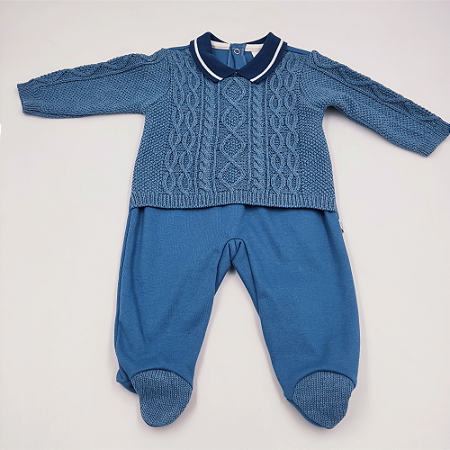 Macacão Azul Suedine e Tricot Beth Bebê Masculino