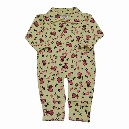 Macacão Vira Pé Estampado Neutro Luizinho