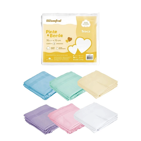 Kit 5 Fraldas Pinte e Borde Luxo Incomfral 70x70cm