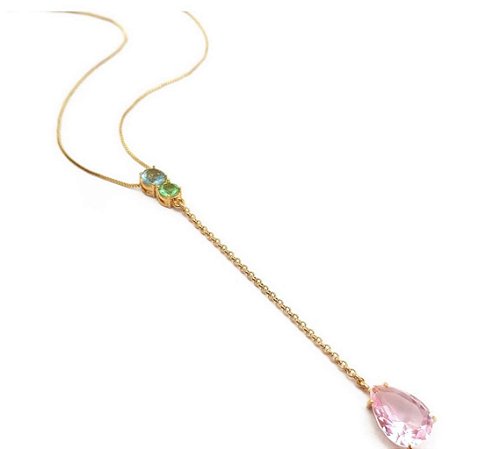 Colar Gravatinha Pink Light Banho de Ouro 18k