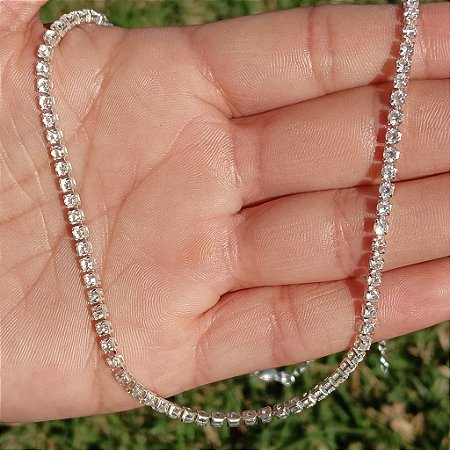 Colar Riviera Zircônia Cristal  - Banho de Ródio Branco