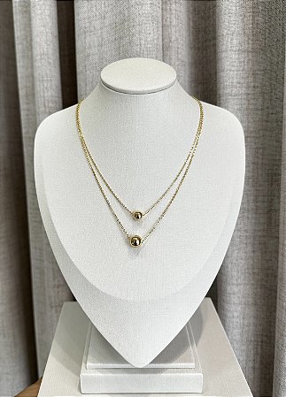 Colar Duplo Bolas Banho Ouro 18 k