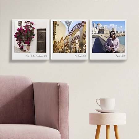 Trio de Quadros Personalizado Viagem 20 x 20 cm