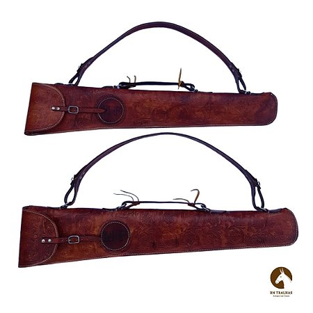 PORTA ESPINGARDA CAPA PARA CARABINA  EM COURO BORDADA