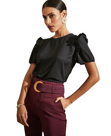 Calça Skinny com Cinto Largo Renda