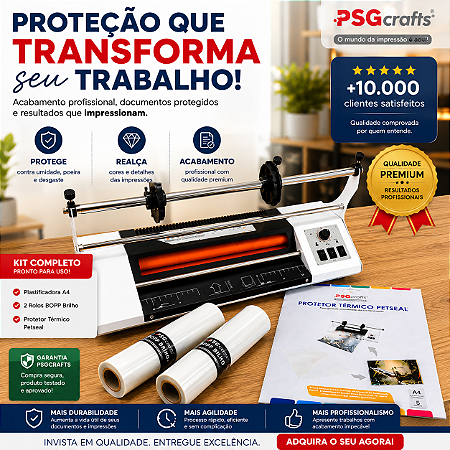 Kit Laminadora PSGA3-SUP + Bopp A4 + protetor
