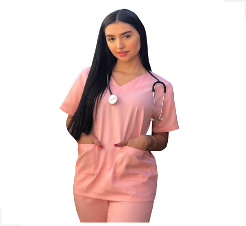 Conjunto Pijama Cirúrgico Rosa Brim Unissex