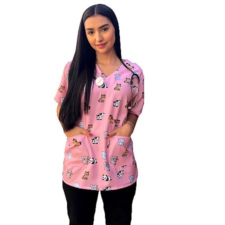 Conjunto Pijama Cirúrgico Rosa Veterinária