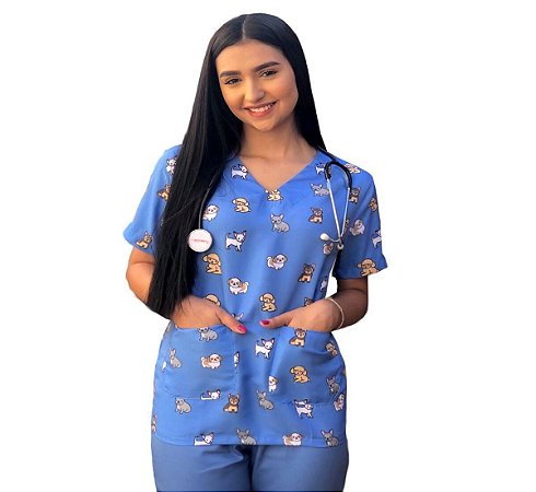 Camisa Pijama Cirúrgico Azul Veterinária