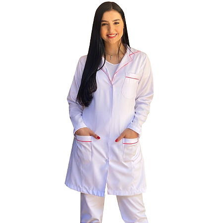 Jaleco Feminino Manga Longa com Vivo Rosa