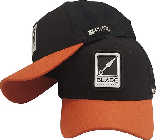 Boné Blade Surfboards Premium Trucker Preto Aba Laranja