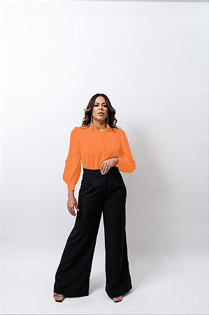 Camisa Pedraria Manga Princesa Laranja