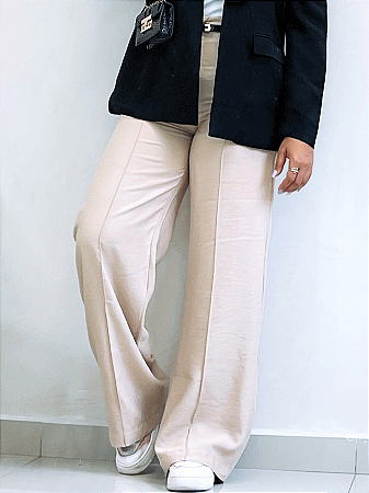 Calça com Cinto Alfaiataria Nude