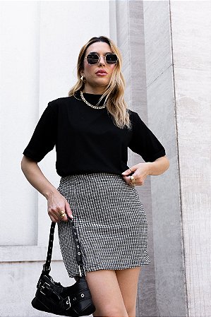 T-Shirt de Algodão Gola Alta