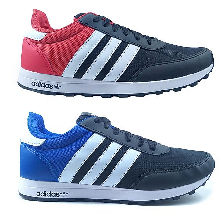 Kit Tênis Adidas Neo Preto - Azul + Tênis Adidas Neo Preto - Vermelho -  Slim Shoes